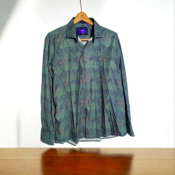 Green Patterned Multi Tone Button-Up Shirt By Tallia Sz XL - Picture 1 of 5